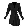 thumbnail image 1 of WTXUE Robes d'Uniforme, Blazer à Manches Longues Ligne A Col en V, Automne Hiver Veste de Complet en Dentelle Plissée Robe Unie Falda Courte Mujer Blouson Mini pour Femme Grande Taille, Noir Taille P, 1 of 4