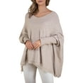 thumbnail image 2 of Women'S V-Neck Batwing Sleeve Casual Fringed Hem Oversized Knit Poncho Sweater Apricot S/M, 2 of 10