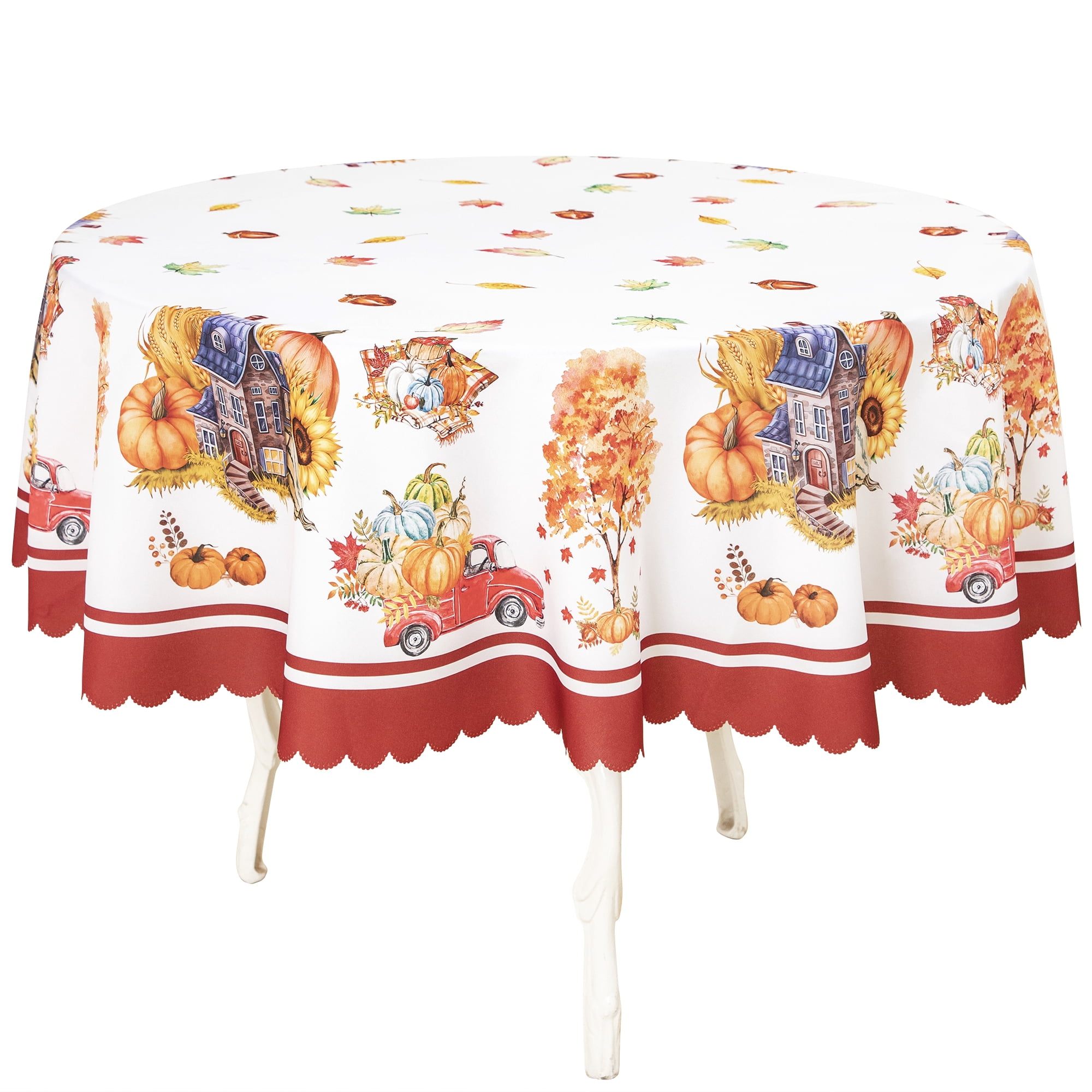 RAY STAR Polyester Christmas Tablecloth 60 inch Round Machine Washable Table Cloths, Thick Can not See Through Heavy Duty Tablecloth