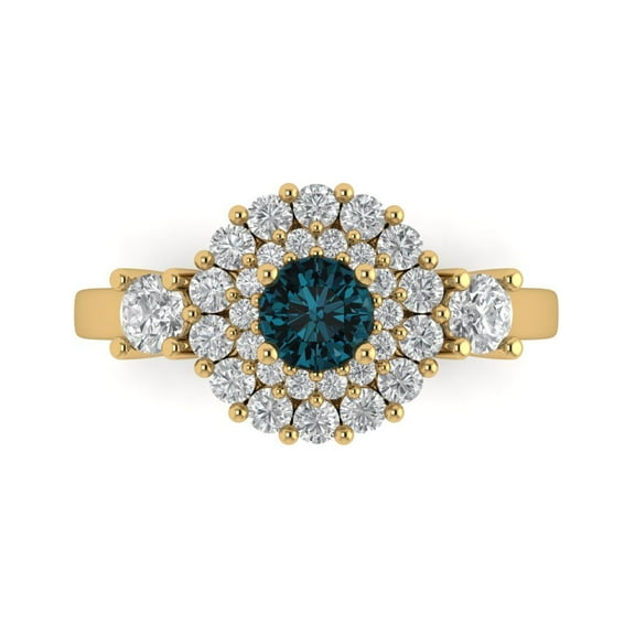Halo Engagement Ring for Women - 1.4ct Natural London Blue Topaz in 18K Yellow Gold Promise Ring