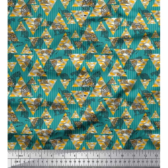 Soimoi Moss Georgette Fabric Stripe,Triangle & Leopard Animal Print Sewing Fabric Yard 42 Inch Wide