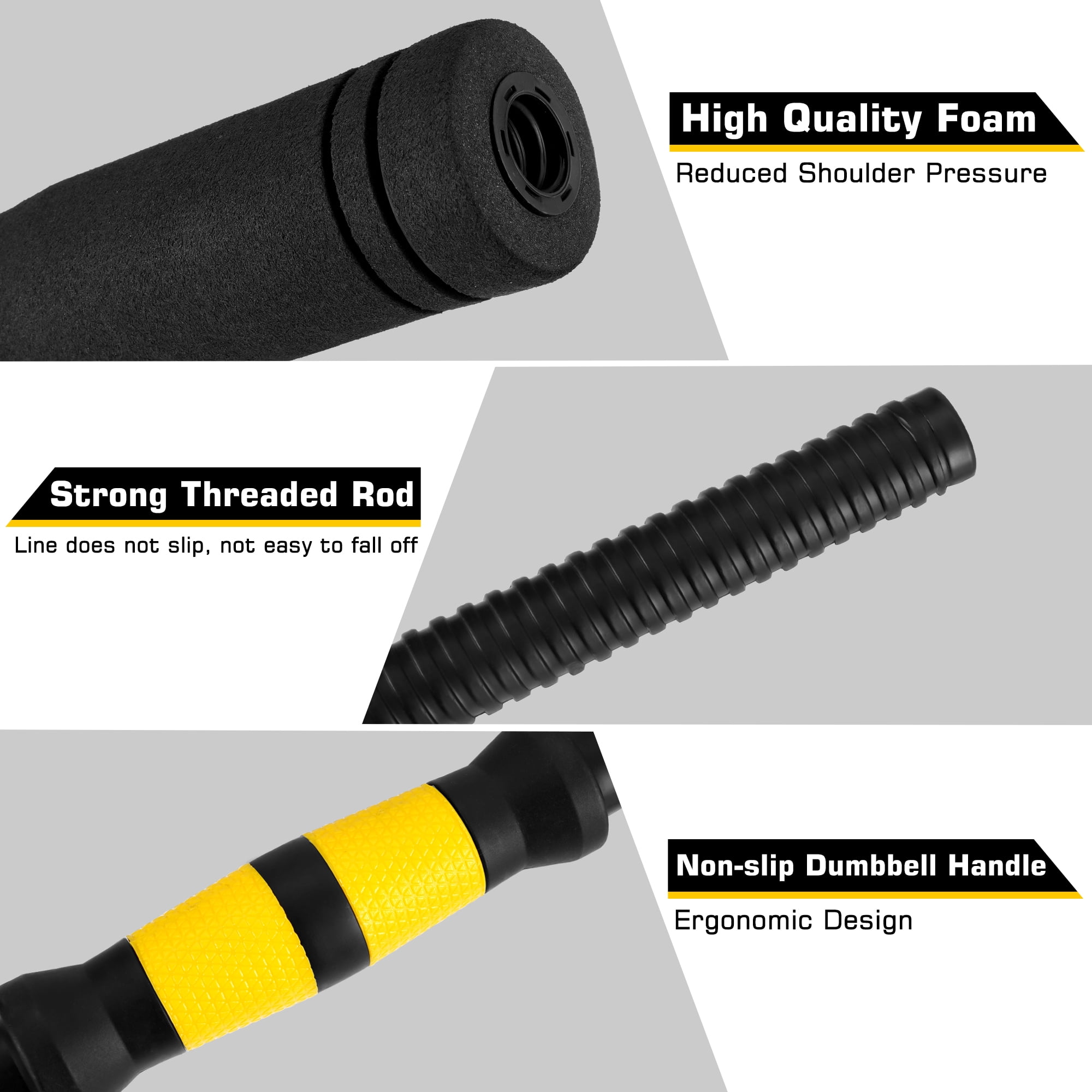 FIXTECH 66 Lbs Adjustable Weight Dumbbell Barbell Set, 4-In-1 Free Weight Combination with Curved Bar Connector for Women Men Workout Fitness, Yellow