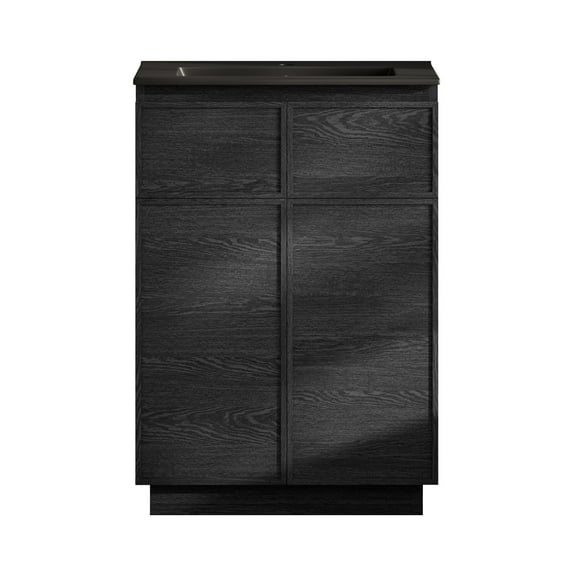 St. Tropez 24" Freestanding Bathroom Vanity in Black Oak with Black Sink Top