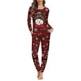 thumbnail image 2 of Renewold Cute Snowman Snowflake Long Sleeve Pajamas Set for Women Size 3XL Christmas Red Black Stripes Long Sleeve Shirt Home Wear Loose Daily Wear Clothing, 2 of 5