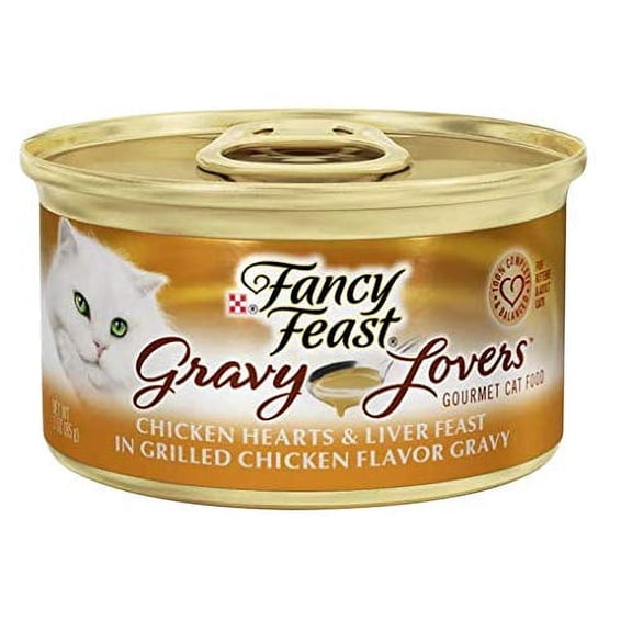 Fancy Feast Gravy Lovers Chicken Hearts & Liver Feast in Grilled Chicken Flavor Gravy Cat Food 3 oz, 12 Cans