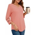 thumbnail image 4 of UVN Summer Tops for Women V Neck 3/4 Sleeve Tunic Blouses Ladies Casual Hollow Out Trendy T Shirts, 4 of 9