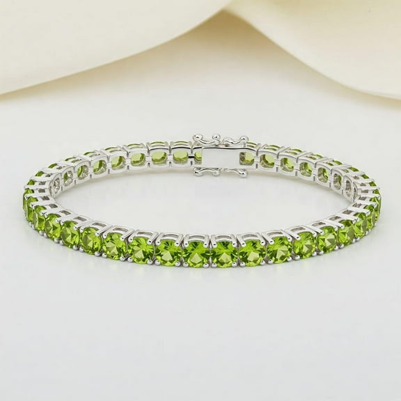 Peridot Tennis Bracelet for woman 925 Silver Handmade Link Jewelry, 4mm Green Gemstone Cuff Bracelet, August Gemstone Bracelet, Gift for Her