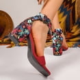 thumbnail image 5 of Sandals for Women Open Square Toe Heels Boho Print Chunky Block Heeled Ankle Strap Pumps Casual Beach Shoes Red Size 5, 5 of 7