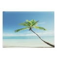 thumbnail image 1 of Tropical Cutting Board, Palm Tree on Caribbean Sandy Beach Clear Sky Horizon Hot Sunny Day Panorama, Decorative Tempered Glass Cutting and Serving Board, Large Size, Blue Green Beige, by Ambesonne, 1 of 1