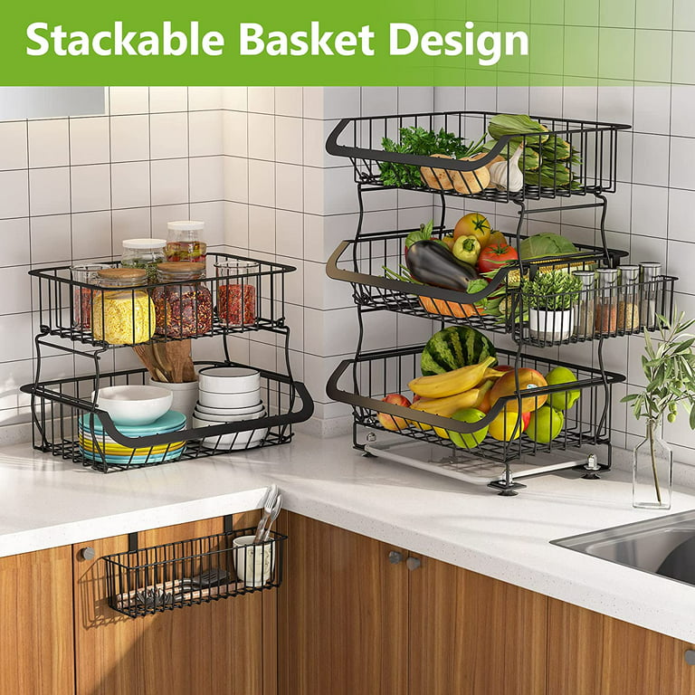 Fruit Vegetable Storage Basket, 5 Tier Stackable Kitchen Baskets Fruit  Vegetable Shelves - Storage Bins & Baskets