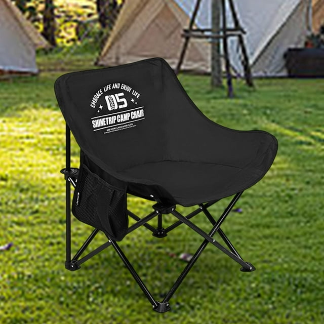 Silla de campamento plegable al aire libre con silla de bolsillo para la playa estable anti -slip lo cómodo asiento de heces de campamento para jardín Negro