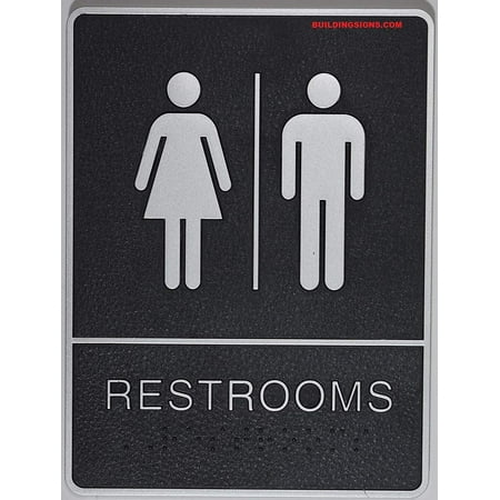 Black Leather Plaque ADA Restroom Sign with Tactile Graphic (Black,6x9 Comes with Double Sided Tape)- The Leather Sheffield line … ()