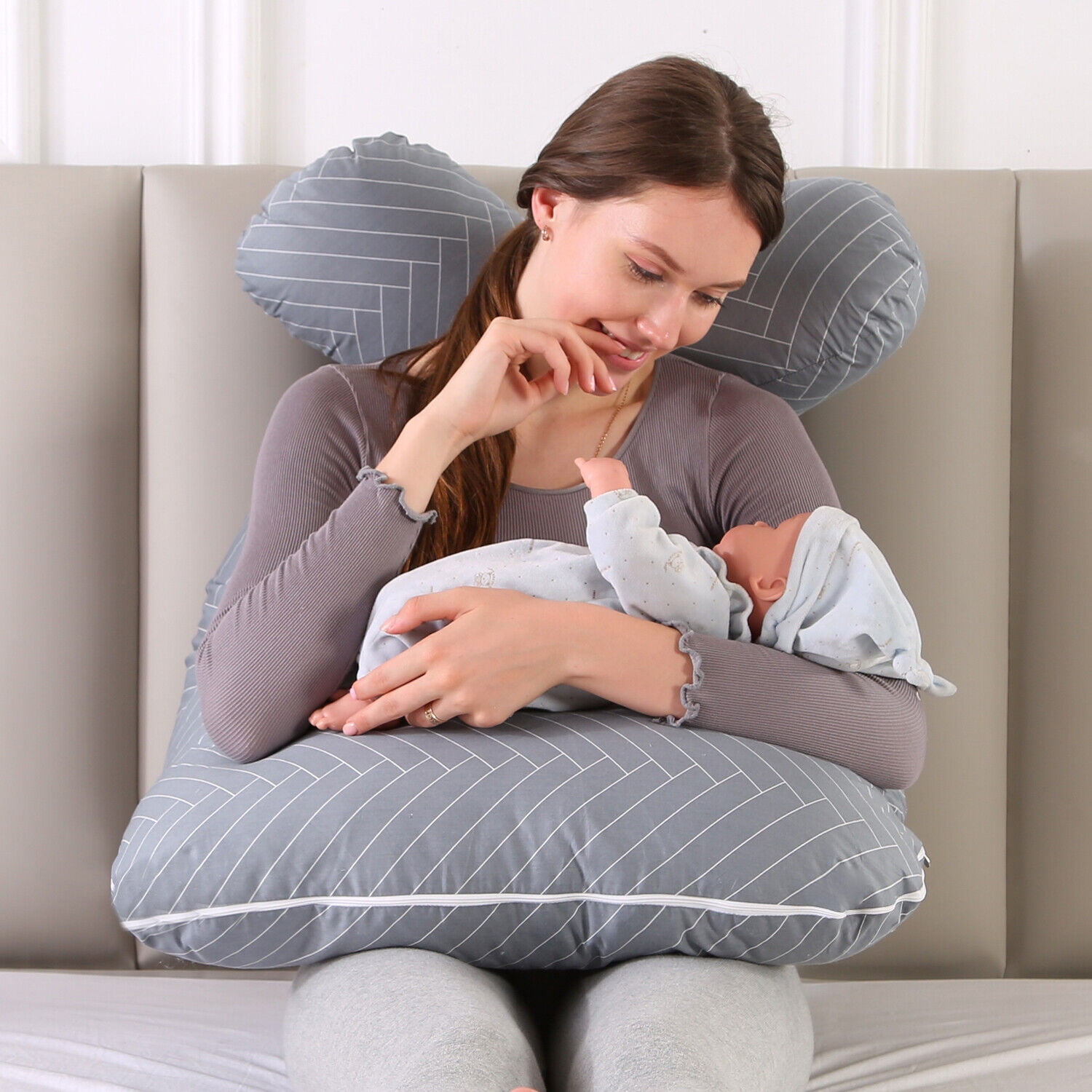 TOPCHANCES Pregnancy Pillow, U Shaped Full Body Maternity Pillow for Side Sleeping with Removable Cover, 120x60cm, Gary Stripe