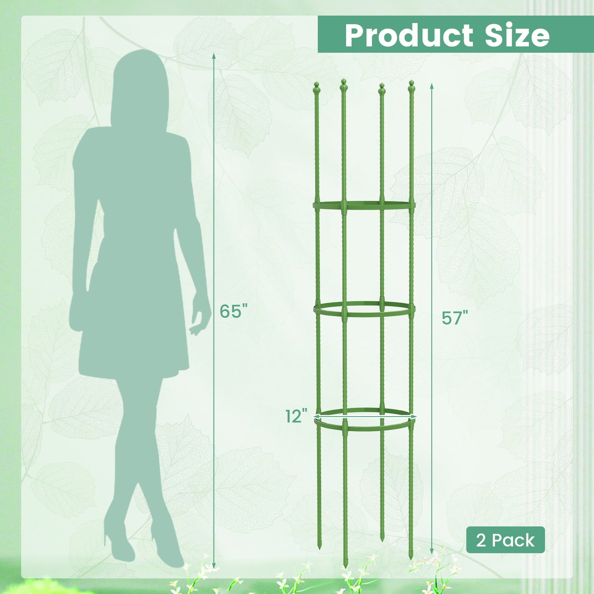 Costway 2-Pack Garden Trellis 57" Plant Support & Tomato Cages with Adjustable Height