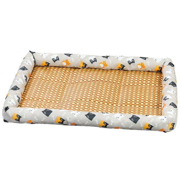 Apuakthei - Colchoneta para cama de lujo para perros, cojín de hielo para gatos y mascotas de verano, perrera de ratán para perros, colchoneta para dormir para perros pequeños a grandes, diseño de