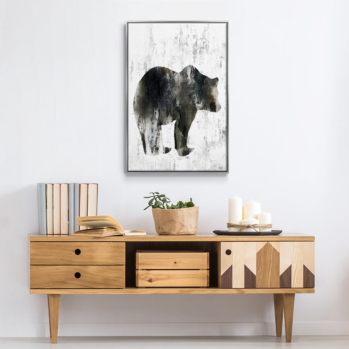 Bear Totem Framed Premium Gallery Wrapped Canvas - Ready to Hang - 25 x 37 - Silver Floating Frame