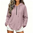 thumbnail image 2 of NTACZA Women's Sweatshirt Hoodies Cozy Half Zip with Pockets Drawstring Long Sleeve Daily Outfits Pink L, 2 of 9
