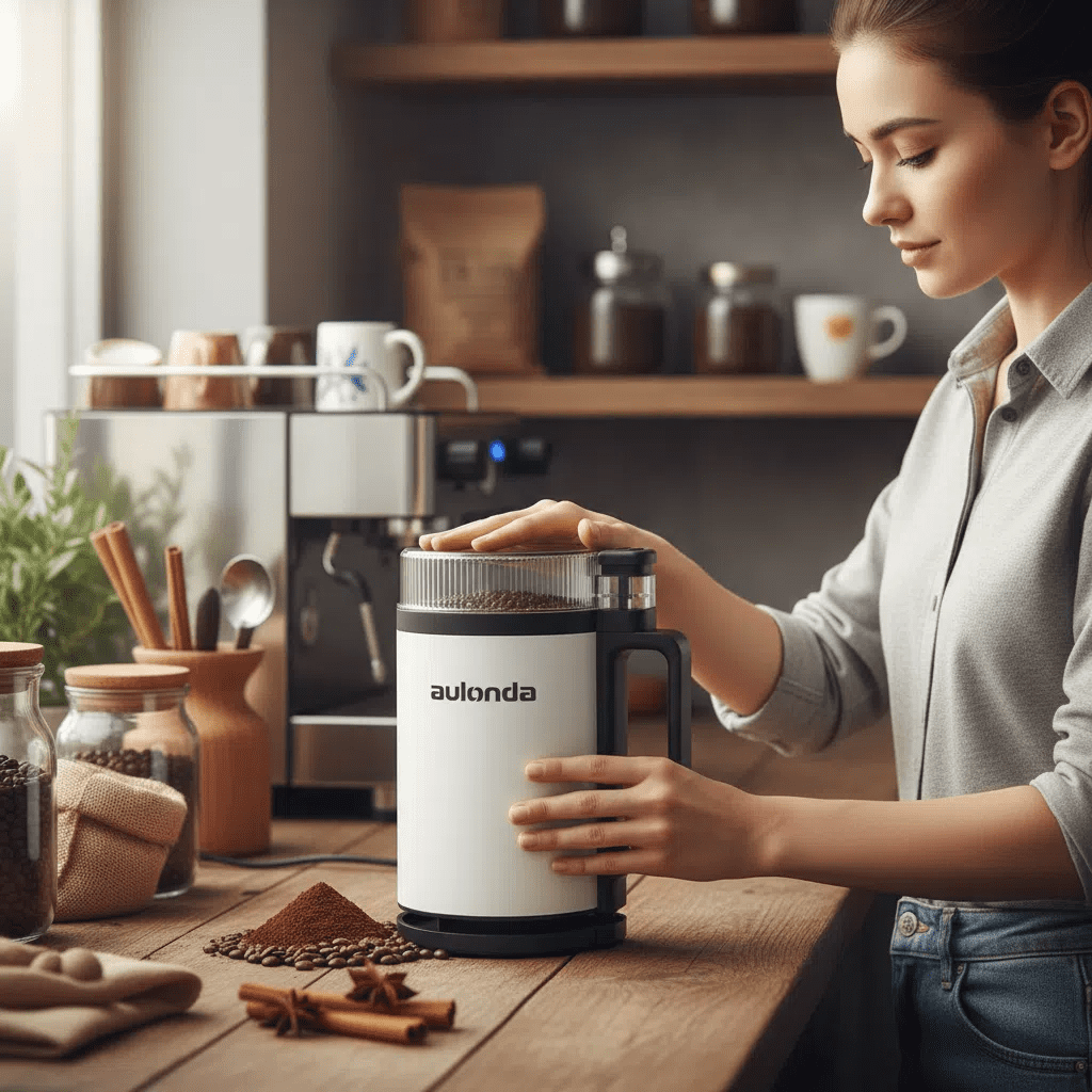 Professional Electric Coffee Grinders,10 OZ Large Capacity or Coffee Beans & Spices,One Touch Push-Button Control,350W Motor with Stainless Steel Blades,Safety Lid Lock - White