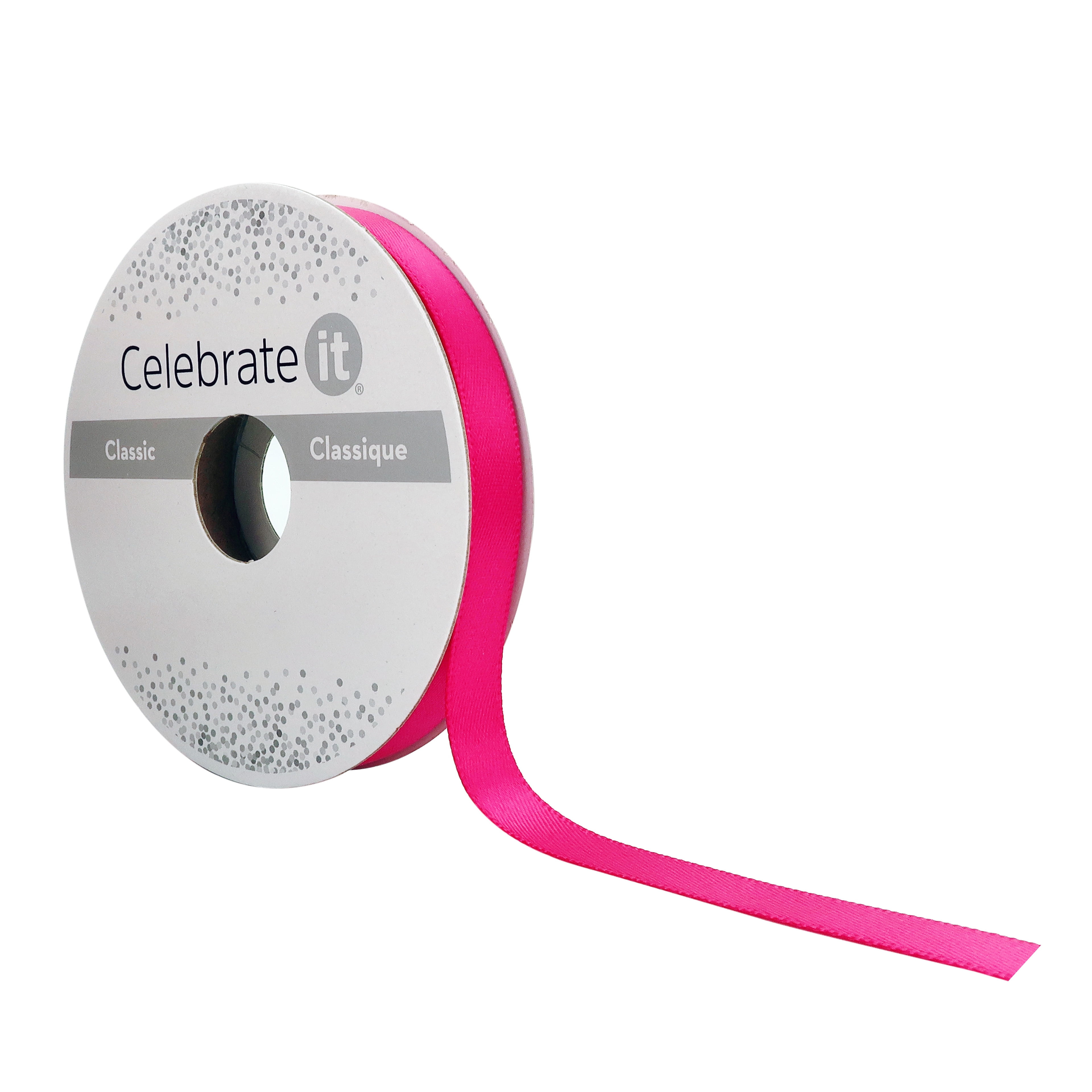 3/8" x 15yd. Fuchsia Satin Double Face Ribbon by Celebrate It – Non-Wired with Woven Edge - 100% Polyester - Ideal for Gift Wrapping - Crafts & Decor - 24 Pack