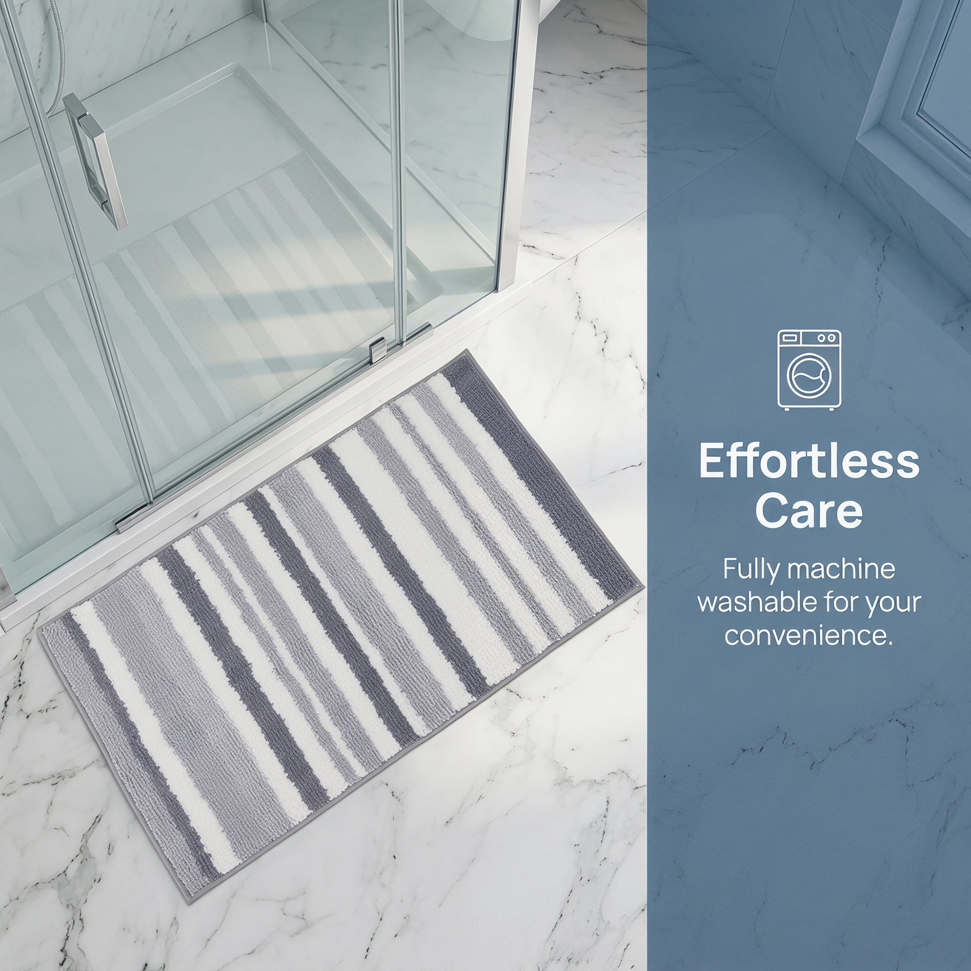 Unique Bargains Absorbent Striped Non Slip Quick Dry Washable Bath Mats Gray 30"x17"