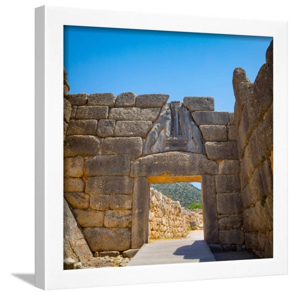 Mycenae, Argolis, Peloponnese, Greece The Lion Gate, dating from the 13th century BC, set into, Scenic Framed Art Print Wall Art Sold by Art.Com