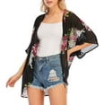 thumbnail image 5 of Zando Floral Kimono Cardigans for Women Loose Open Front Kimono Swimsuit Cover Ups for Women Casual Beach Cover Up Women Floral Black L, 5 of 5