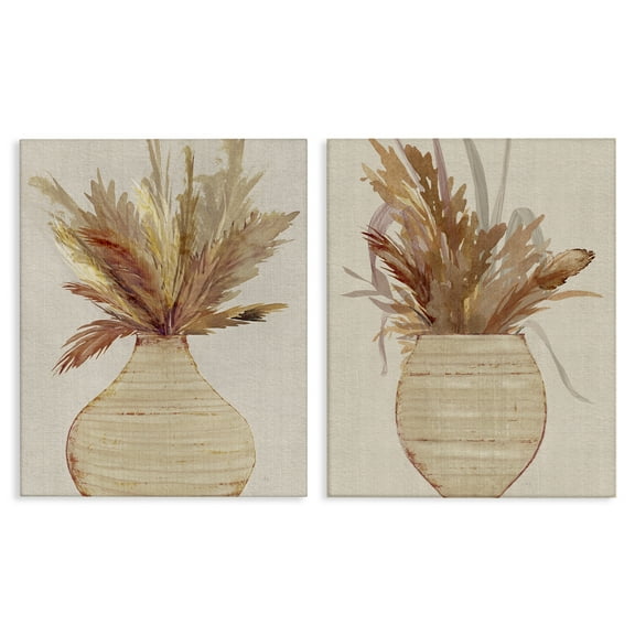 Stupell Industries Potted Feather Pampas Plants & Flowers Painting Wrapped Canvas Art Print Wall Art, 16 x 20, Set of 2