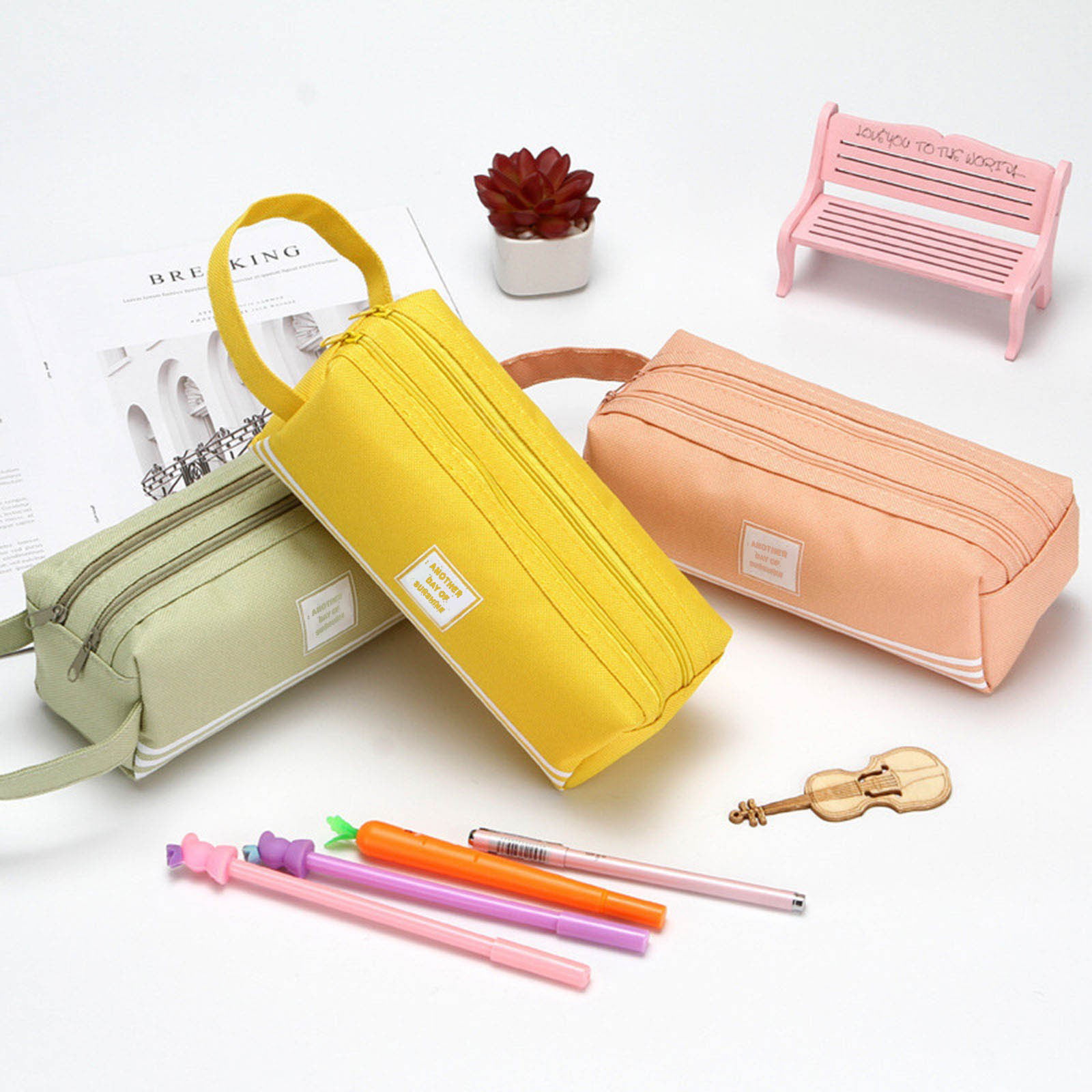 Wmkox8yii Clearancepencil Box Pen Pencil Case Pencil Bag Stationery Pencil Pouch,Translucent Pencil Case Student Storage Multifunctional Double-Sided Plastic