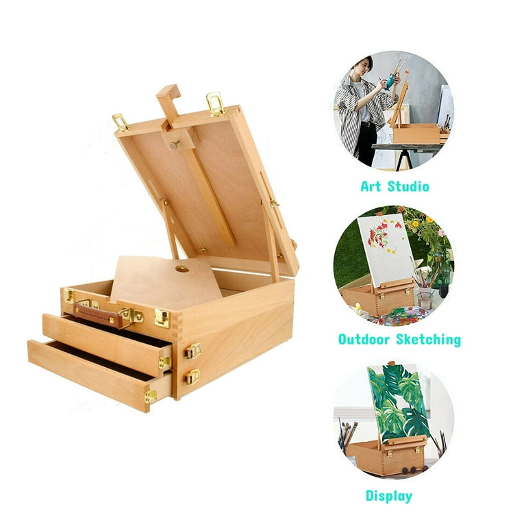 Kuyal Art Supplies Box Easel Sketchbox Painting Storage Box, Adjust Wood Tabletop Easel for Drawing & Sketching Student (Painting Easel Box)