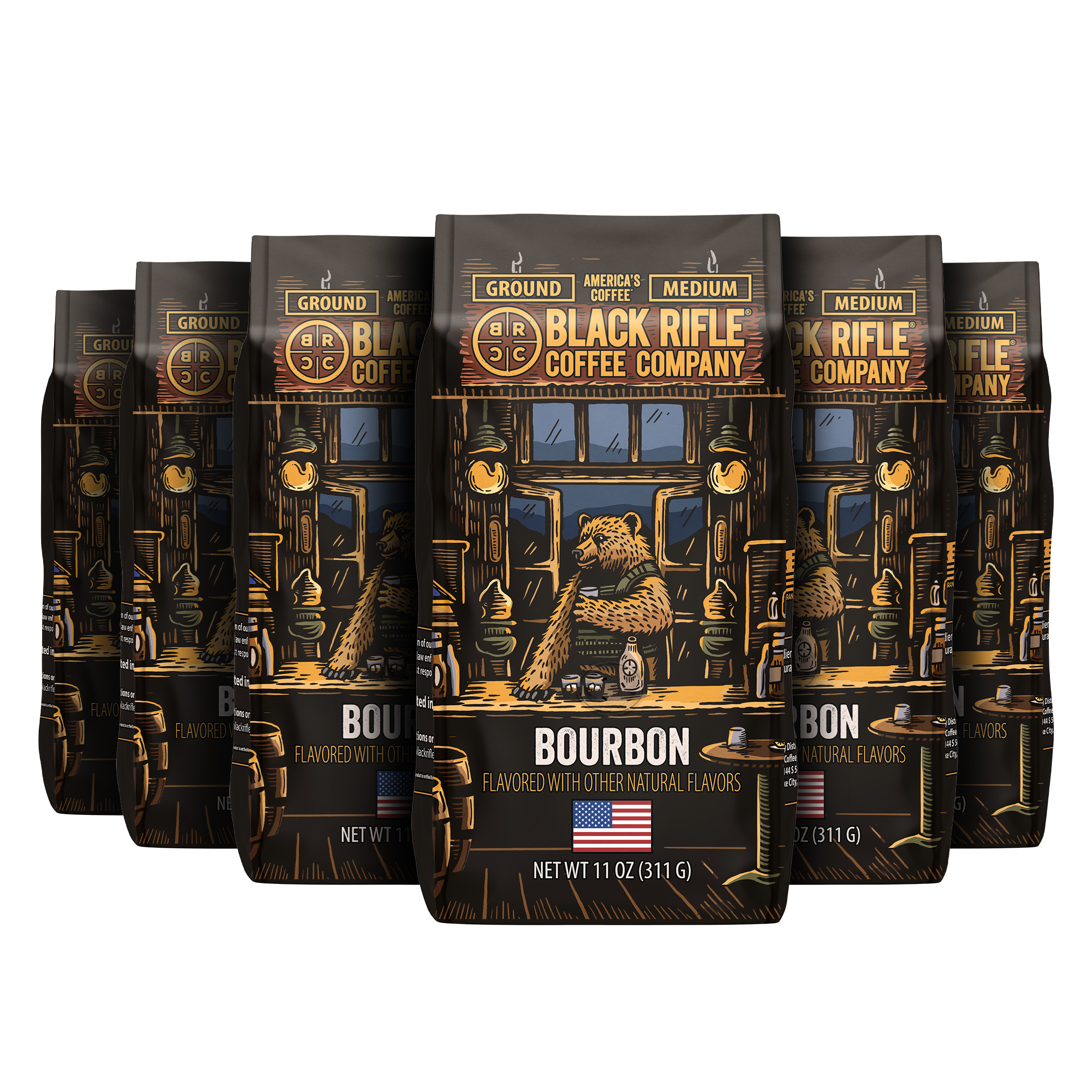 (6 pack) Black Rifle Coffee Bourbon, Medium Roast, Ground Coffee, 11oz