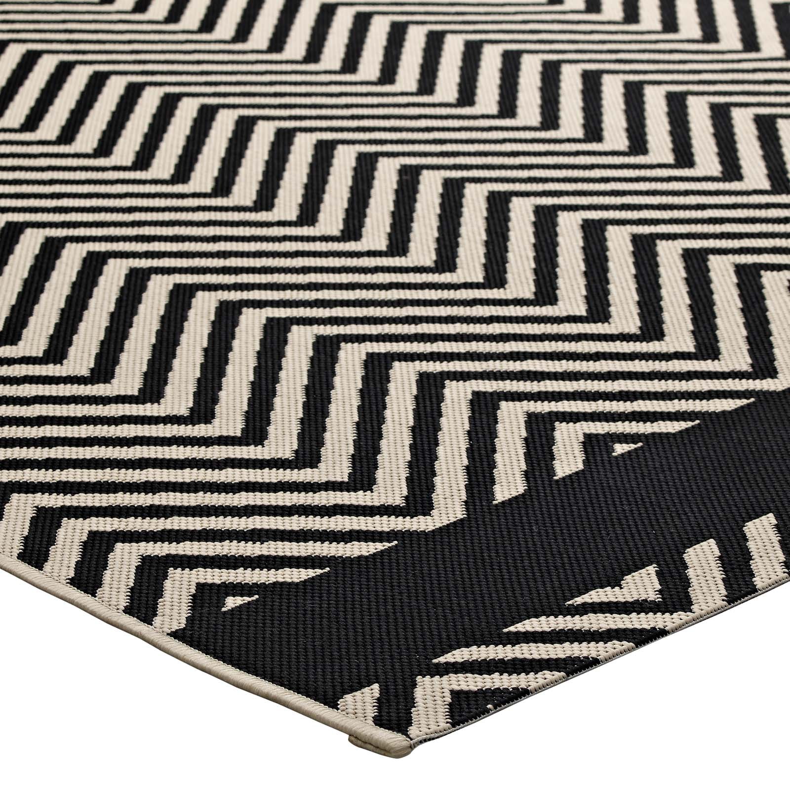 Modway Optica Chevron With End Borders 8x10 Indoor and Outdoor Area Rug in Black and Beige