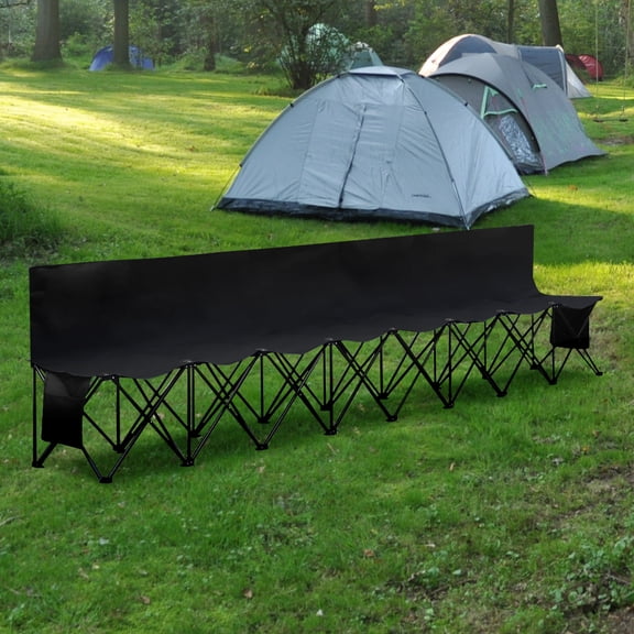 LINJH 8 Seats Folding Bench Chair Camping Chair Outdoor Team Sport Bench w/ Backrest