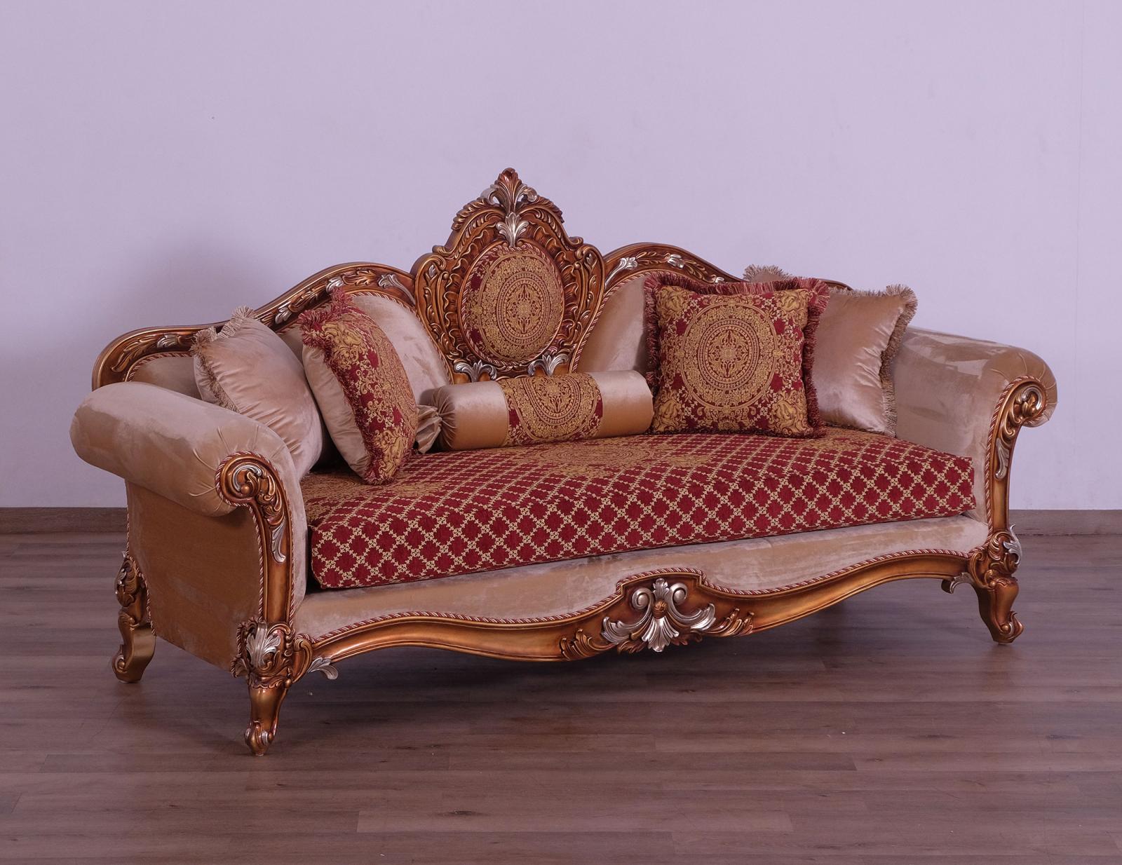 Imperial Luxury Red Brown & Gold RAFFAELLO III Sofa EUROPEAN FURNITURE Classic - image 1 of 3