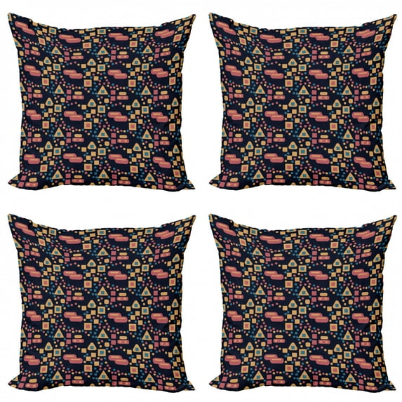 Geometric Throw Pillow Cushion Case Pack of 4, Abstract Futuristic Triangle Square Circles Trippy Modern Digital Pattern, Modern Accent Double-Sided Print, 4 Sizes, Multicolor, by Ambesonne