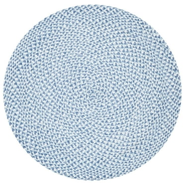 SAFAVIEH Braided Geraldine Checkered Polyester Reversible Area Rug, Blue/Aqua, 4' x 4' Round