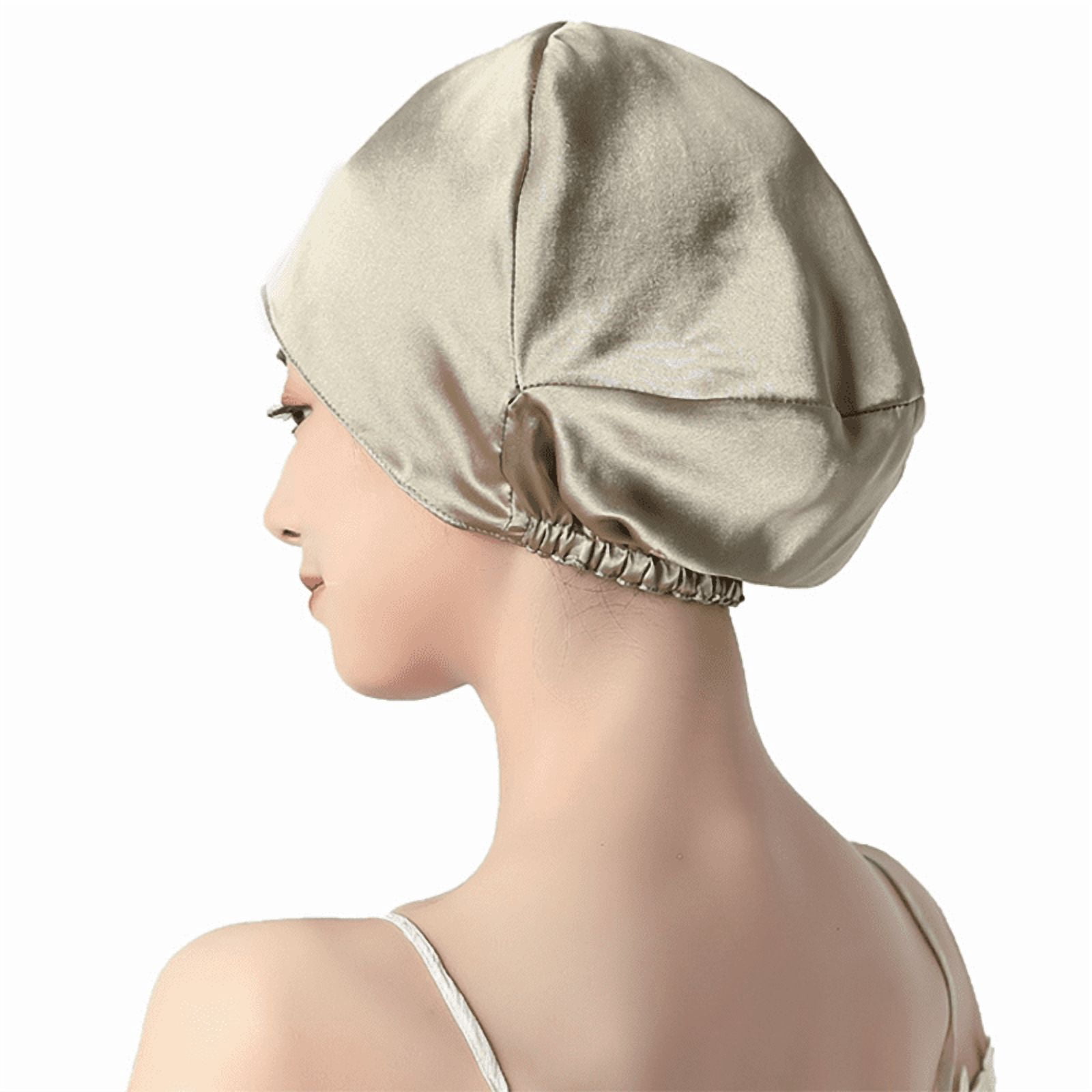 16MM 100% Real Silk Turban Bonnets,Female Double Layered Solid Sleeping Night Wrap Cap,For Curly Ladies