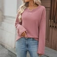 thumbnail image 6 of AGWOLF Womens Long Sleeve Shirts Oversized Split Neck Waffle Knit Pullover Loose Fit Solid Color Basic Tee Dressy Casual Tunic Blouses Pink XXL, 6 of 10