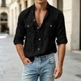 thumbnail image 5 of Men's UPF 50+ Sun Protection Shirts with Long Sleeve, Button Down Linen Shirt for Hiking, Fishing, Sai Double Pocket Black-B, 5 of 8