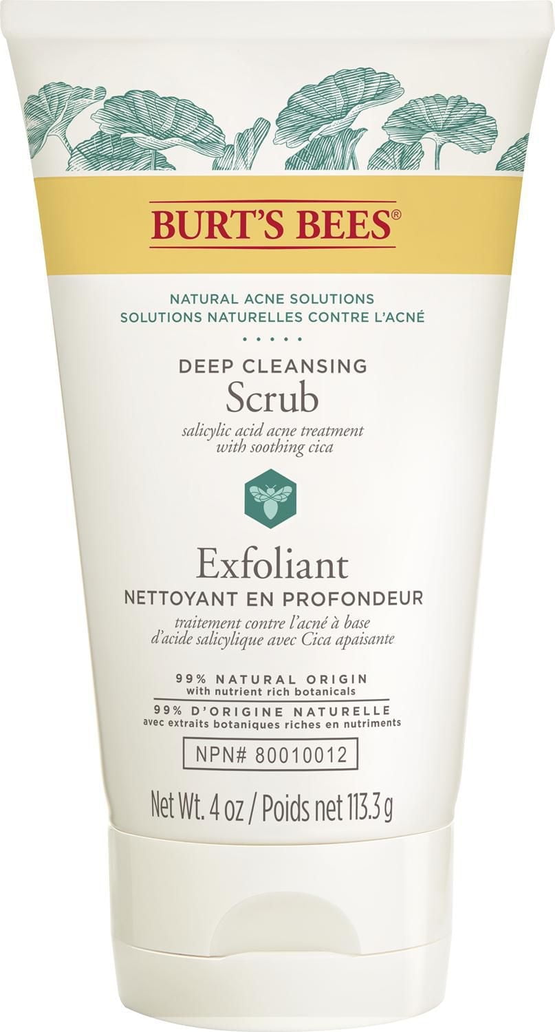 Exfoliant nettoyant en profondeur de la gamme Solutions naturelles contre l’acné de Burt’s Bees®, traitement contre l’acné à base d’acide salicylique avec Cica apaisante, formule d’origine naturelle à 99 %