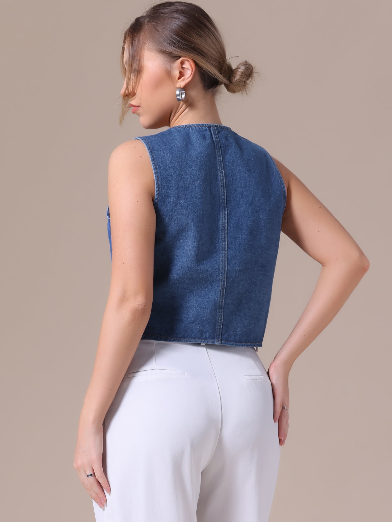 DARING DIVA Women's V Neck Waistcoat Top Casual Jean Vests L Blue