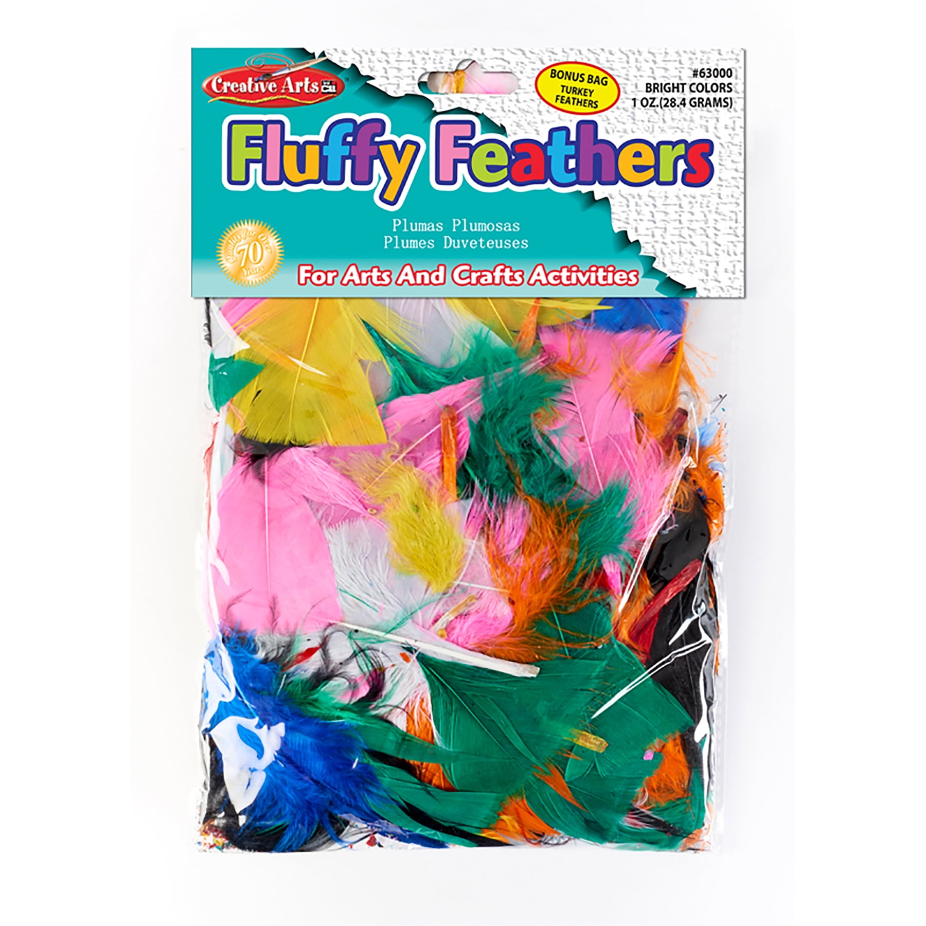 Charles Leonard Bright Hues Fluffy Turkey Feathers, 1 oz Per Pack, 6 Packs