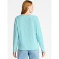 thumbnail image 3 of Time and Tru Women's Ribbed Hacci Knit V Neck Top with Long Sleeves, Sizes XS-XXXL, 3 of 5
