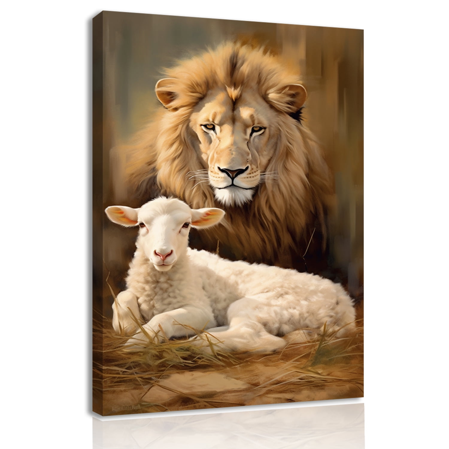 Lion Wall Art Jesus Christian Wall Decor Lion of Judah Canvas Prints Lamb of God Poster Rustic Animals Pictures Bible Religious Paintings Artwork for Living Room Bedroom Home Decorations