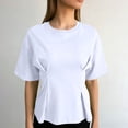 thumbnail image 2 of Pounoo Women's T-Shirts Short Sleeve Crew Neck Cinched Waist Tops Casual Daily Wear Soft Fabric Relaxed Fit Shirts, 2 of 8