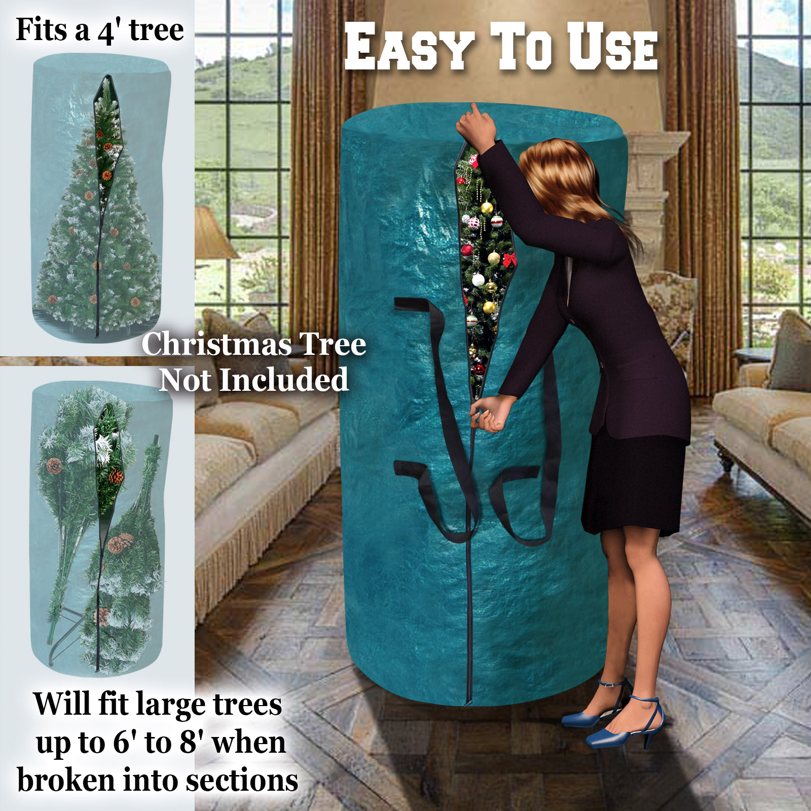 Sunrise Artificial Christmas Tree Bag Clean Up Holiday For Up to 8ft/9ft Tree Storage (52''x dia. 30'' for up to 8', Green)