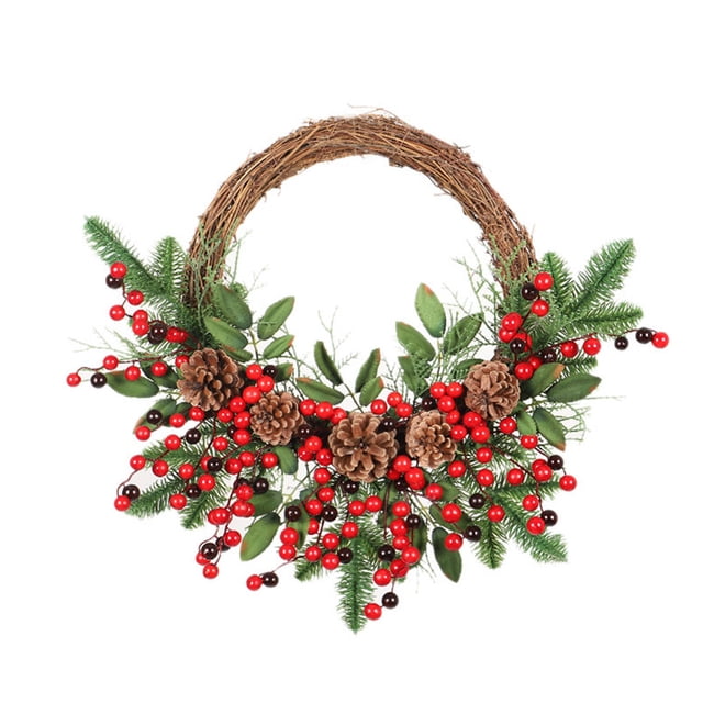Dalazy Couronne de Pommes de Pin de Noël Baies Rouges Décoration de Porte Guirlande