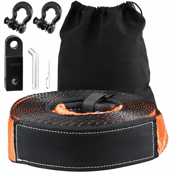 Off-Road Recovery Kit, 3"x30' 30,000lbs Tow Strap, D-Ring Shackles, Receiver - for Jeeps, ATVs, Trucks