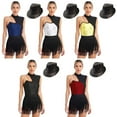 thumbnail image 2 of Womens Samba Tango Jazz Latin Dance Performance Costume Sleeveless Tassels Leotard Shiny Sequins Fringed Bodysuit With Hat, 2 of 7