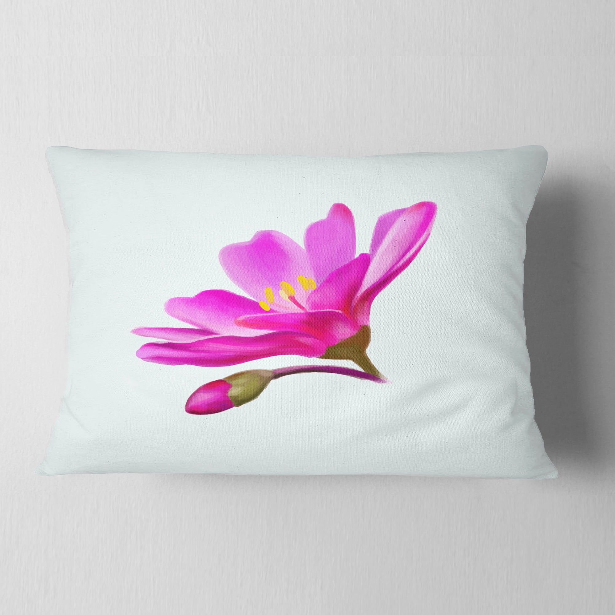 Designart Summer Pink Flower Watercolor - Floral Throw Pillow - 12x20