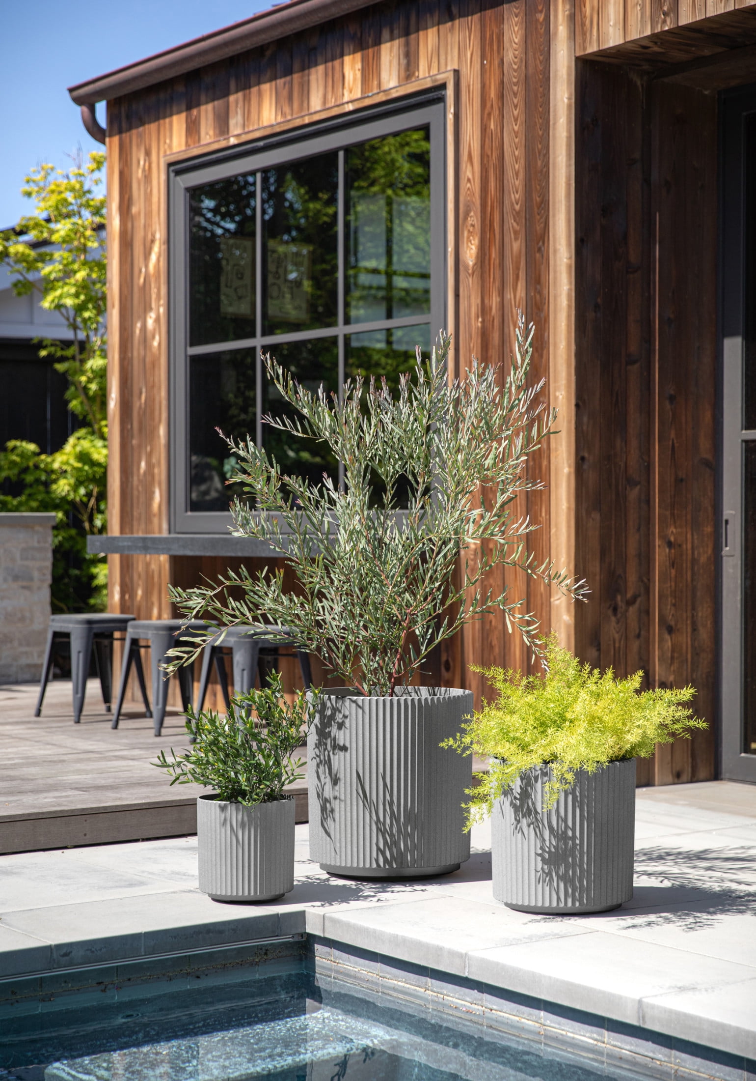 Veradek Demi Series Bundle - Three Piece Set of Plastic-Stone Planters - Gray